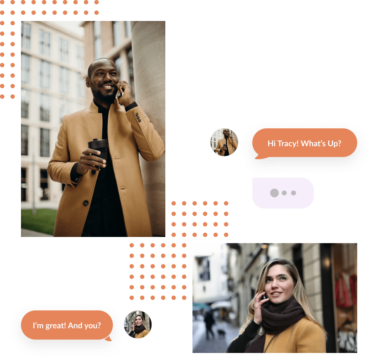 Chatapp mockup showing two persons talking on the phone and communicating between them.